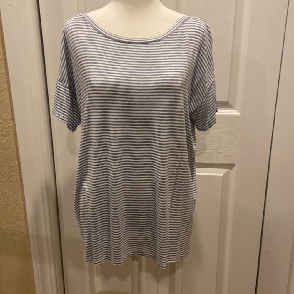 Loft blue and white striped boat neck T-shirt
